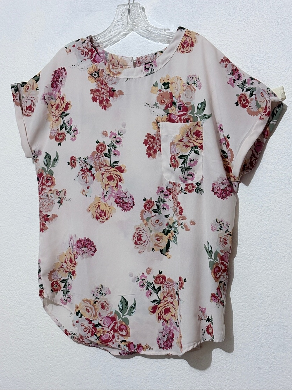 Buffalo David Bitton Ivory Blossom Floral Blouse Cottagecore Short Sleeve Top M